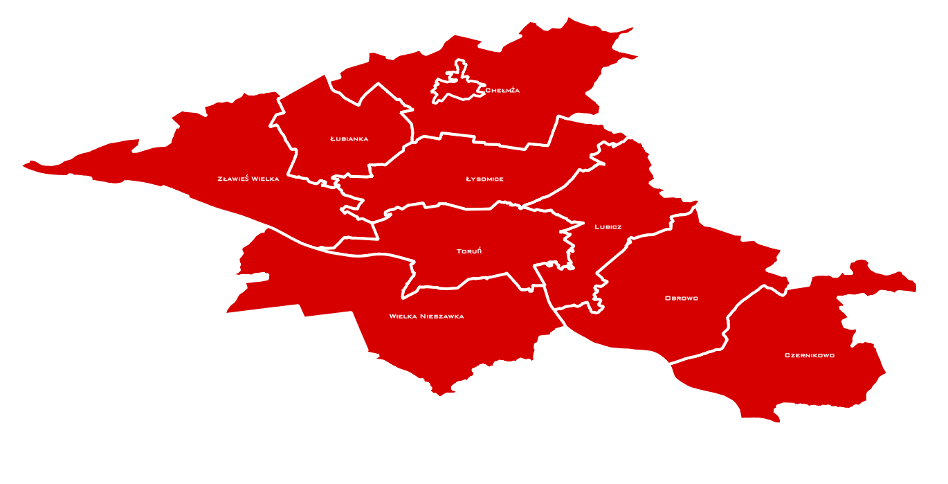Obszar działania - mapa województwa kujawsko-pomorskiego